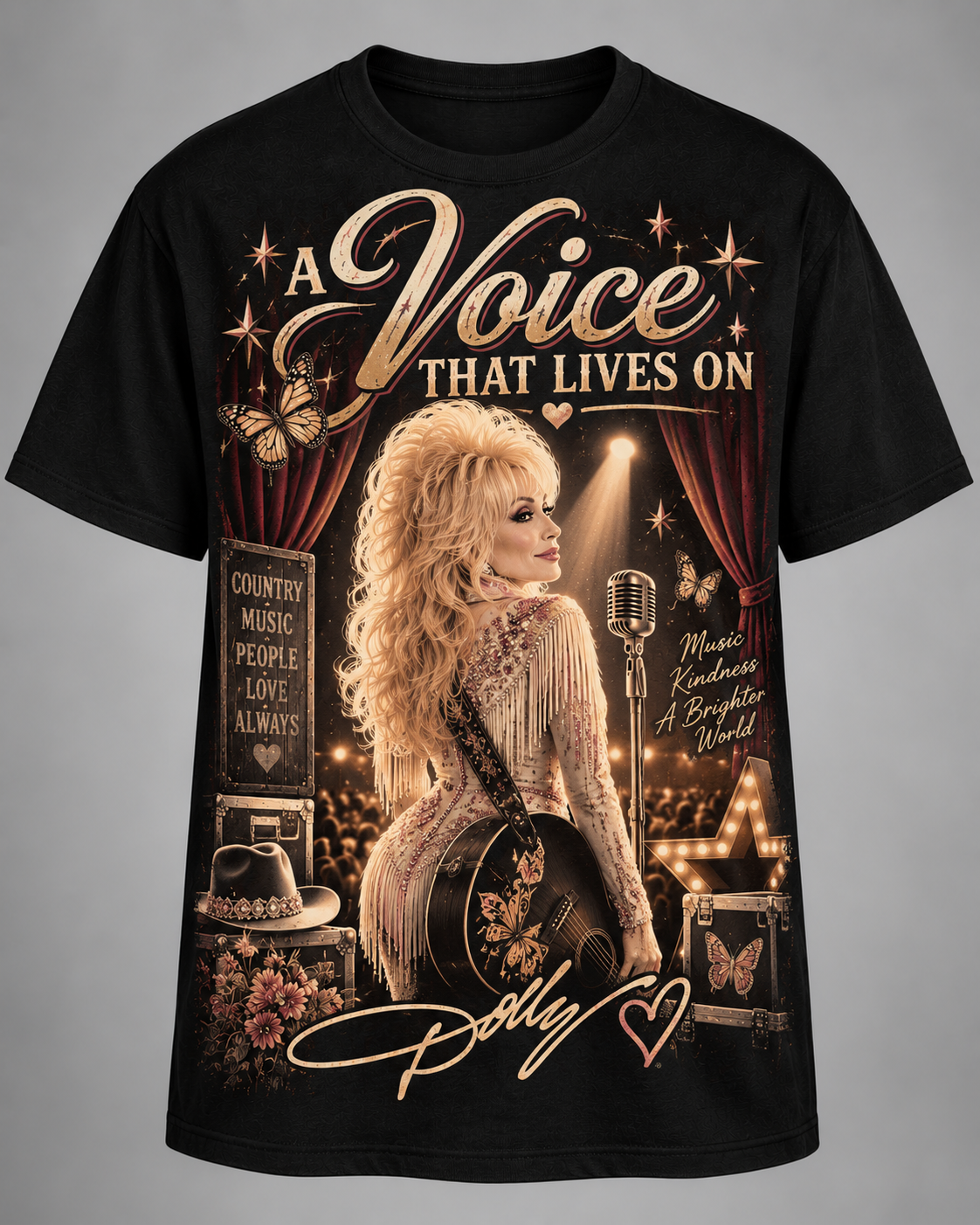 A Voice That Lives On Dolly Tribute T-Shirt – Country Music Legacy Memorial Graphic Tee💗🦋🎸